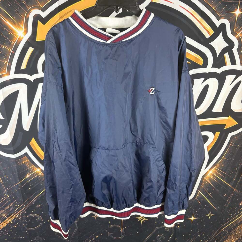 Vintage Jerzees Navy Blue V-Neck Nylon Pullover Windbreaker Jacket Size L